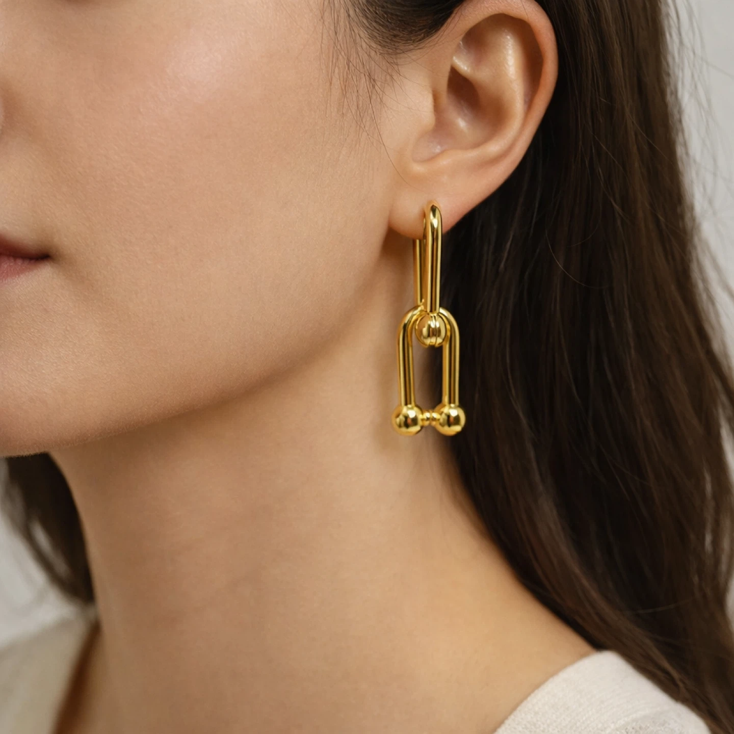 18K gold plated 925 Sterling Silver Gold U-Link Drop Earrings