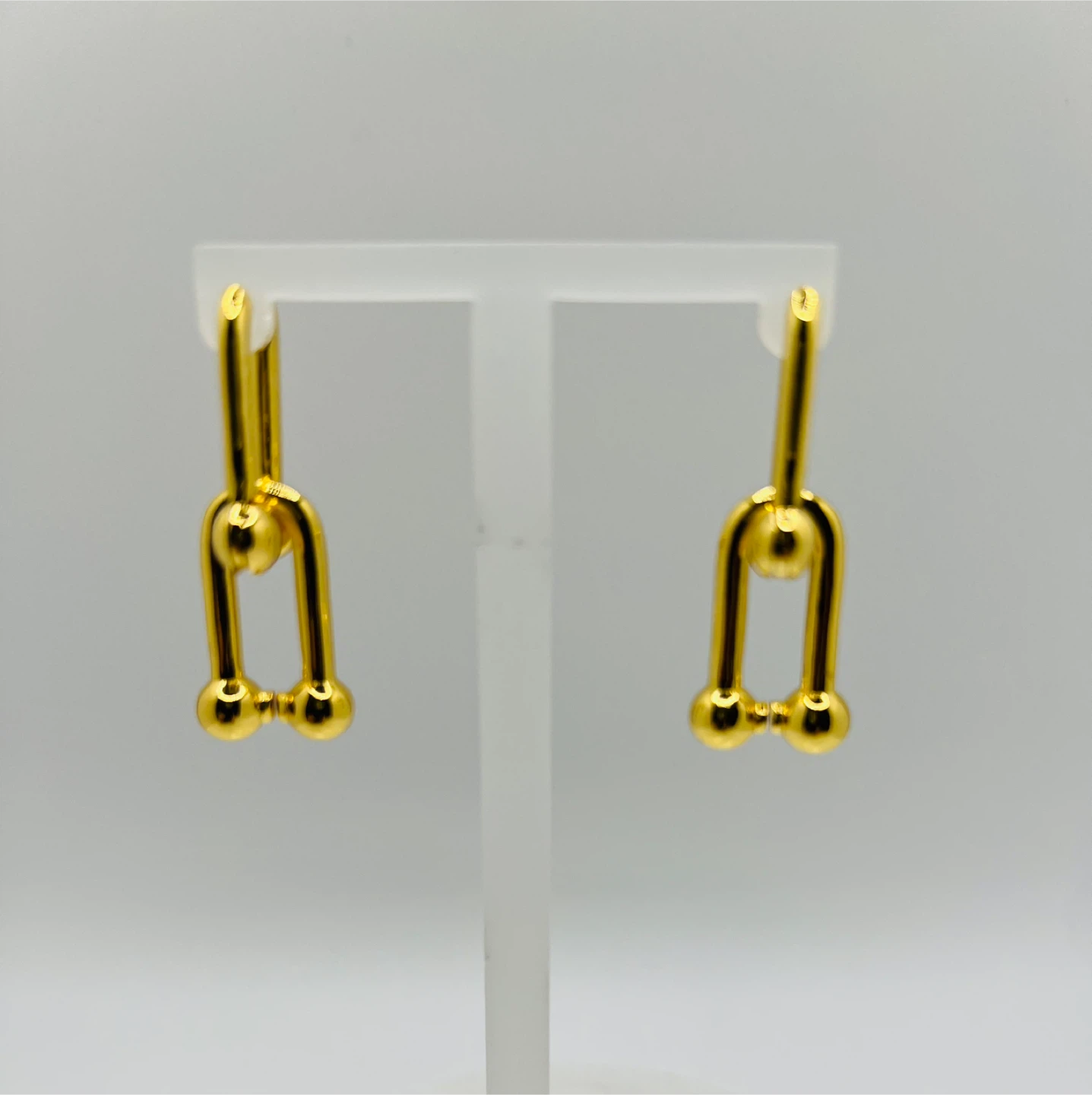 18K gold plated 925 Sterling Silver Gold U-Link Drop Earrings - photo 2