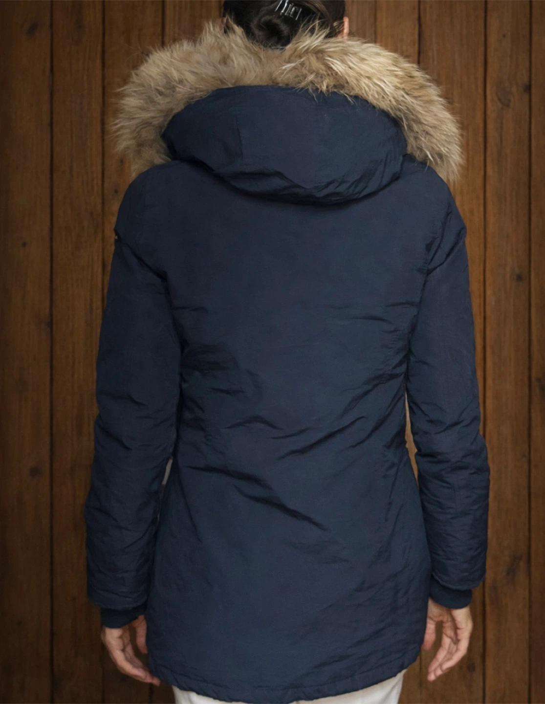 Navy Blue Hooded Parka Jacket with Real Fur Trim - photo 2