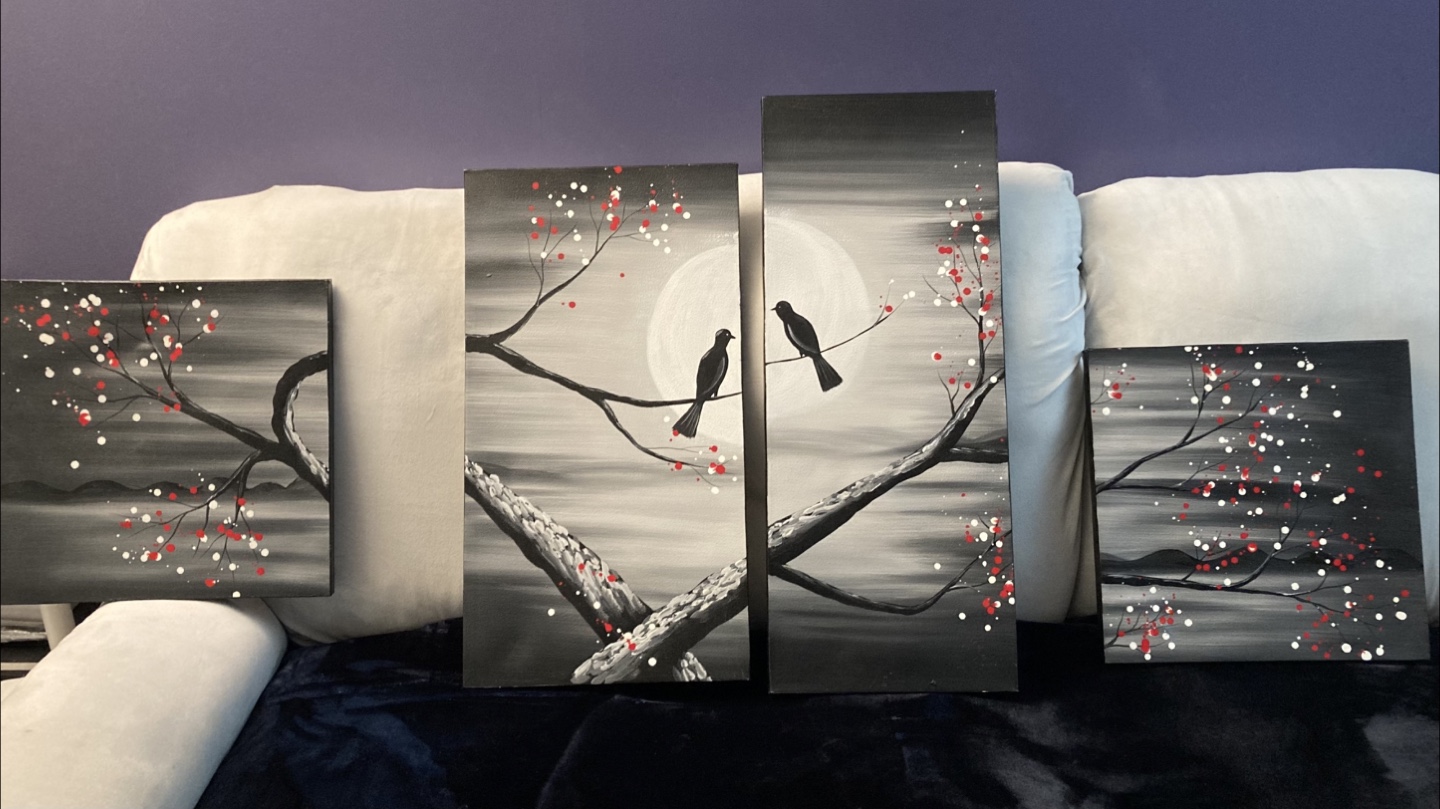 Set of 4 Bird and Moon Canvas Wall Art - photo 2