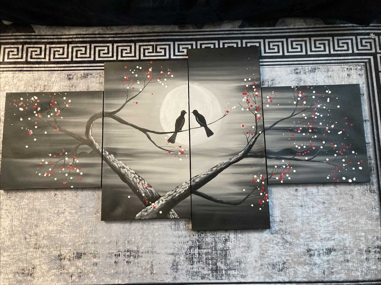 Set of 4 Bird and Moon Canvas Wall Art