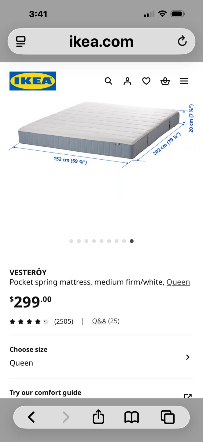IKEA Vesteröy Pocket Spring Mattress - Queen, Medium Firm/White