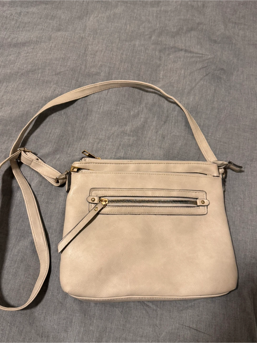 Cream Faux Leather Crossbody Bag