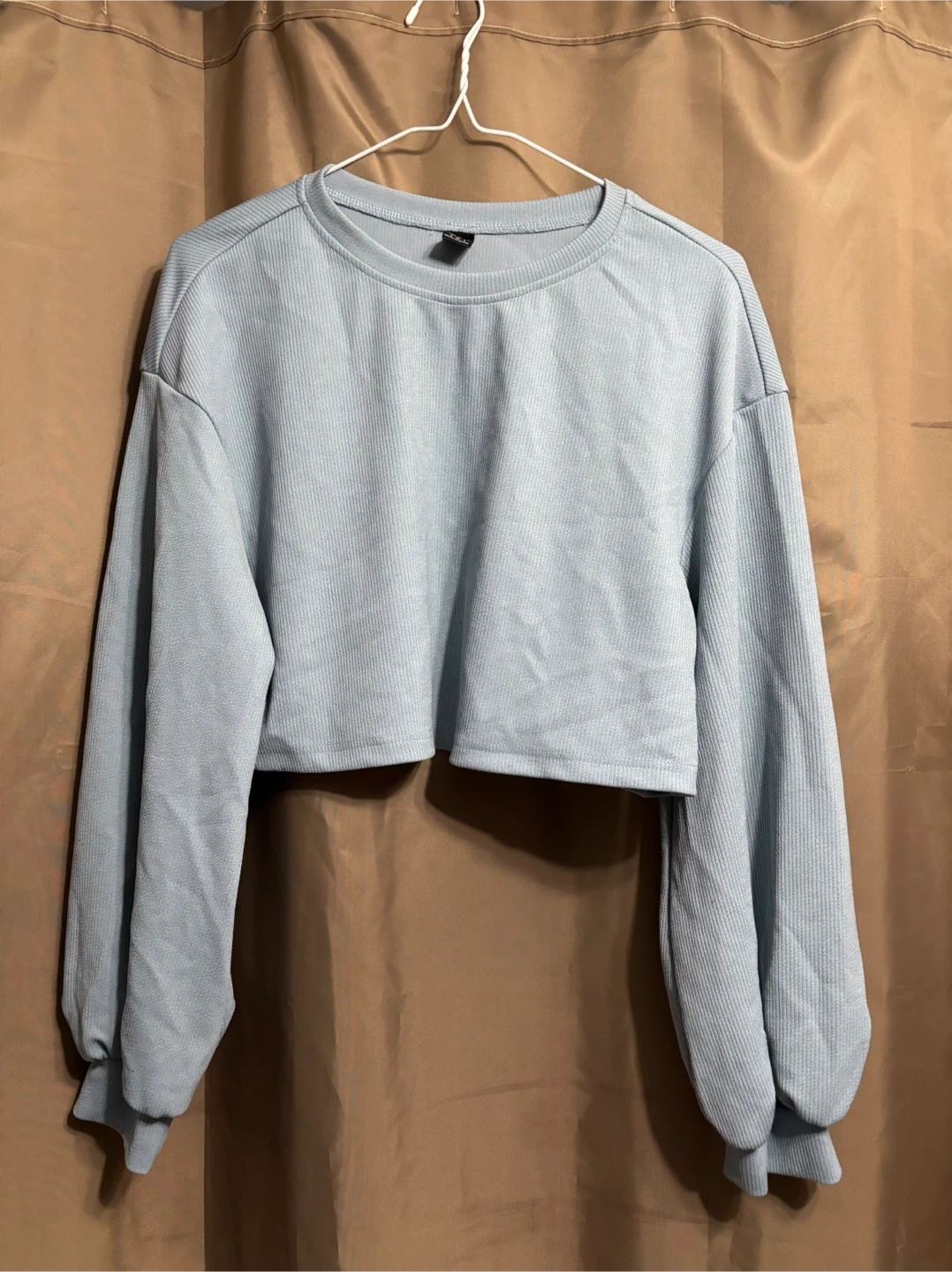 Shein Blue Cropped Ribbed Long Sleeve Top