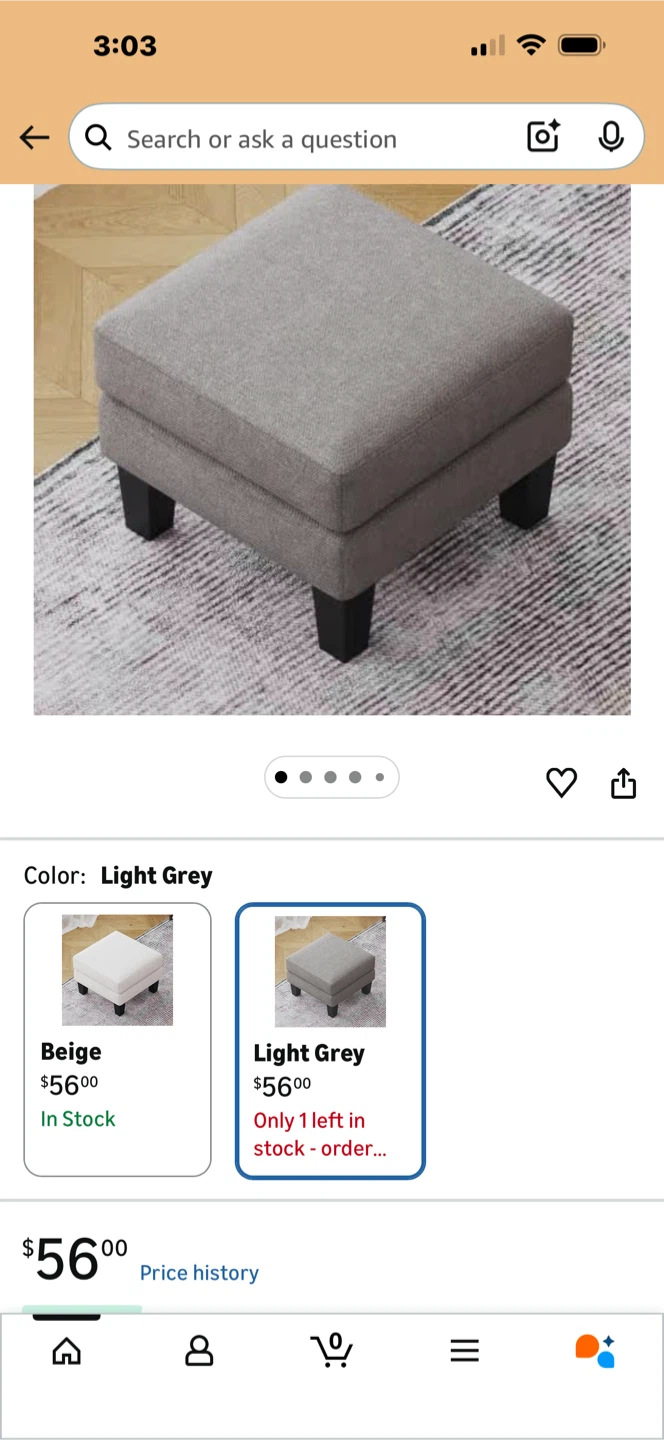 Light Grey Fabric Storage Ottoman