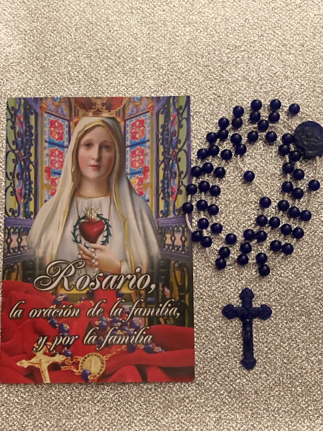 Navy Blue Rosary Beads with Miraculous Virgen MaryCenterpiece