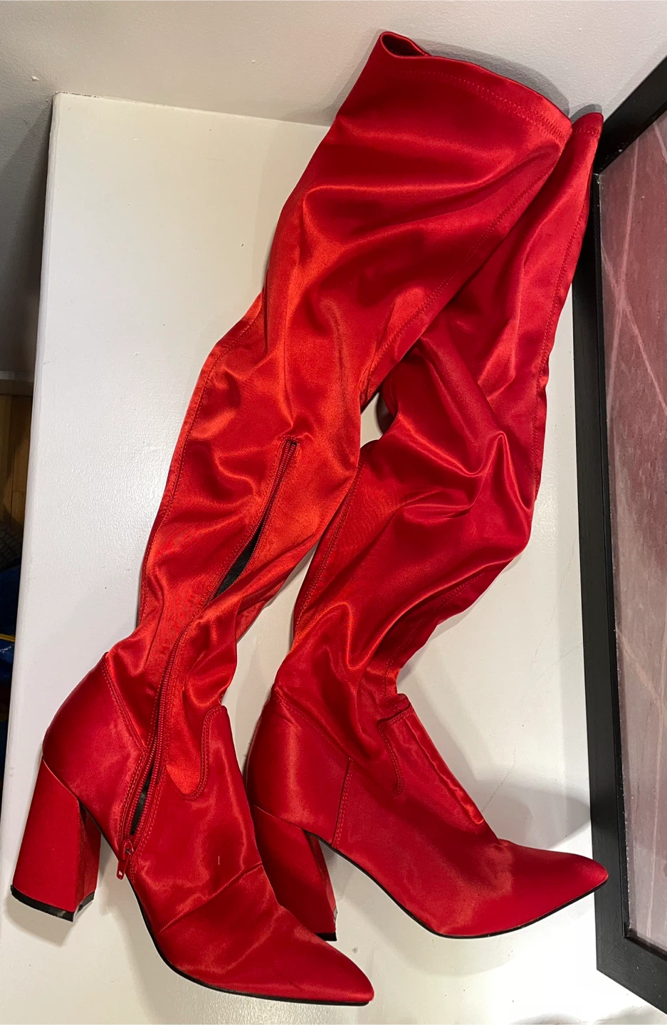 Dolls Kill Red Satin Thigh High Boots - photo 2
