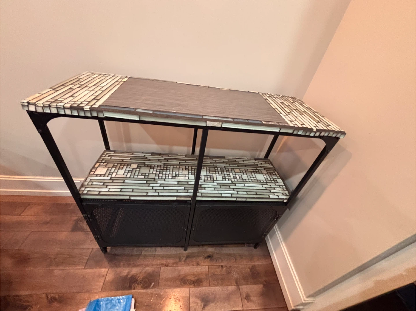 Mosaic Top Side Table with Cabinet Storage