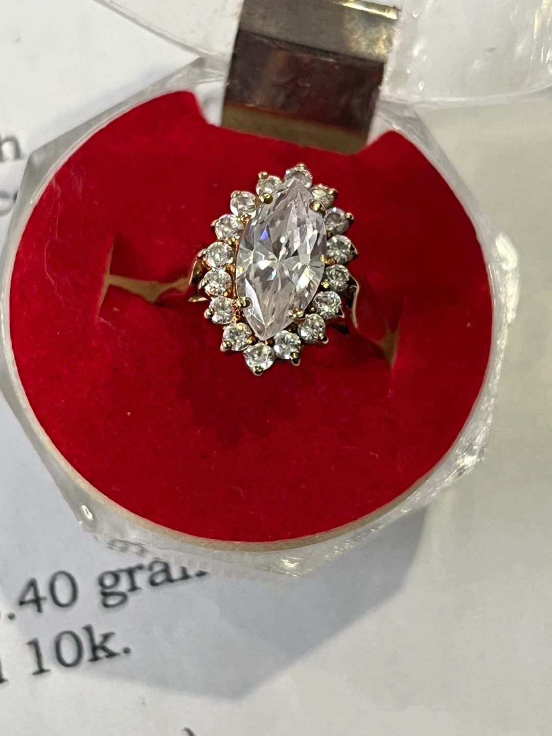 Gold coloured ring with marquise shaped Cubic Zirconium - photo 4