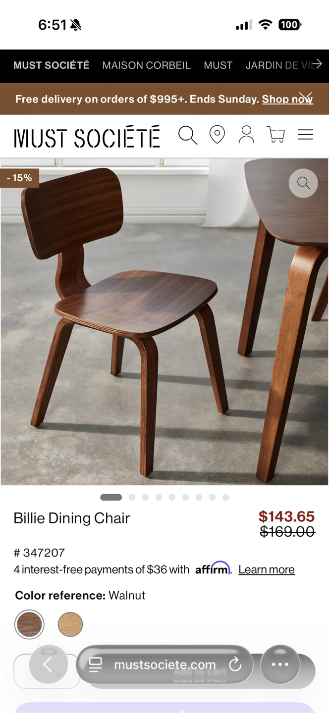 MUST Société Billie Dining Chairs (selling 2) - photo 3