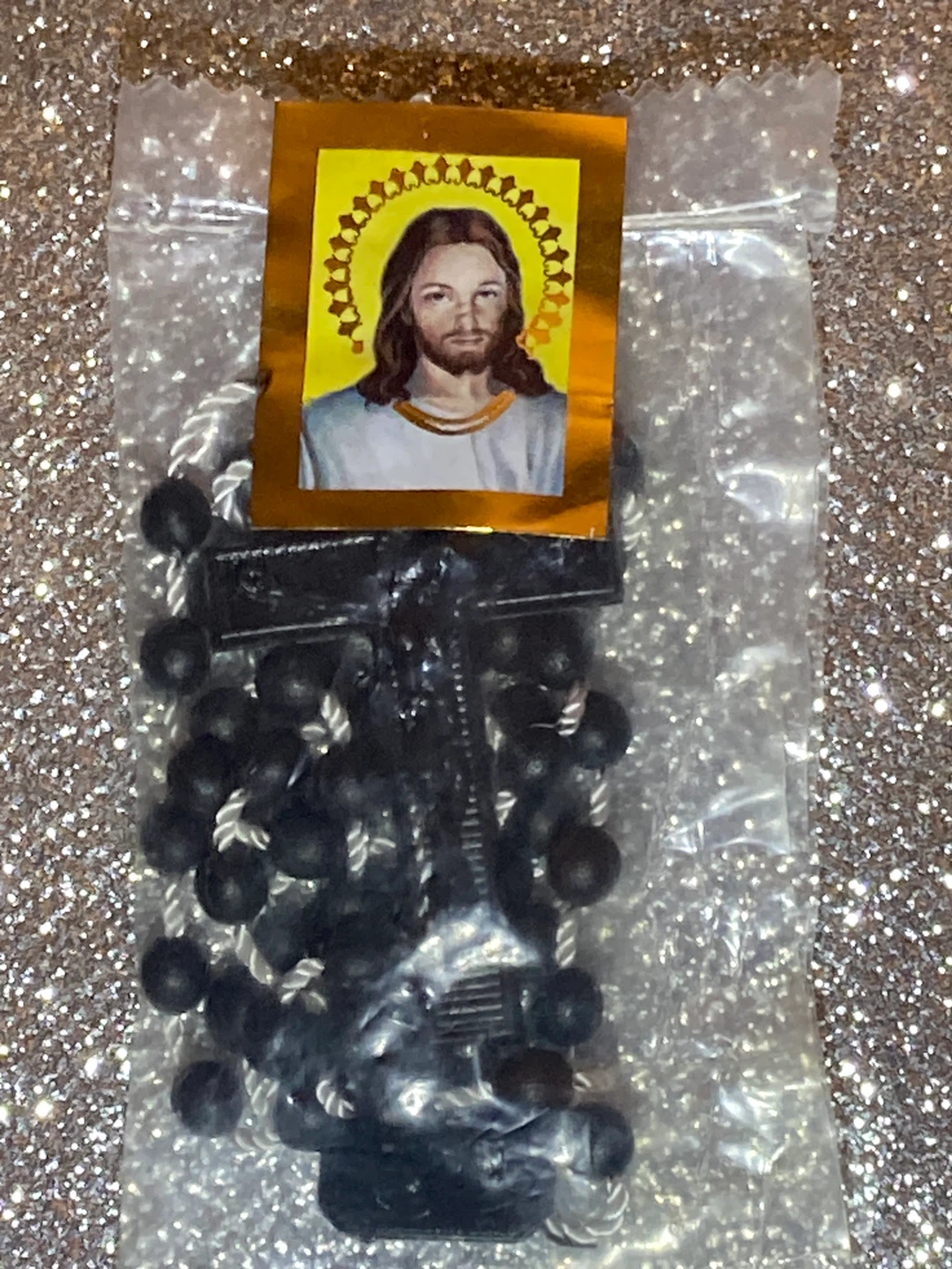 Black Color Rosary With Religious Prayer Card - photo 2