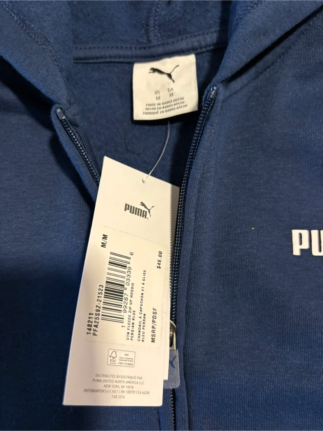 Puma Full Zip Hoodie Jacket - Blue - Size M - photo 4