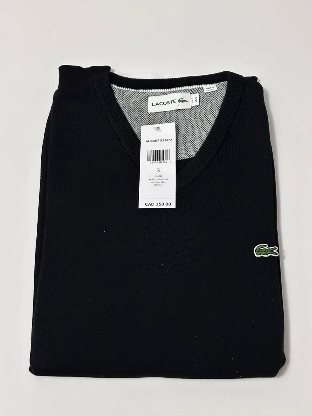 BNWT Lacoste V-Neck Sweater Black - photo 3