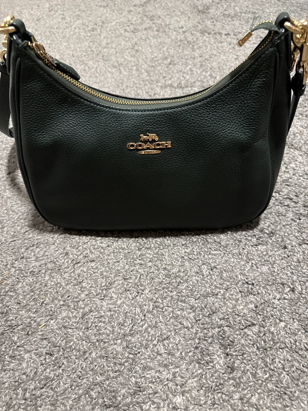 Coach Pebble Leather Hobo Bag - Dark Green