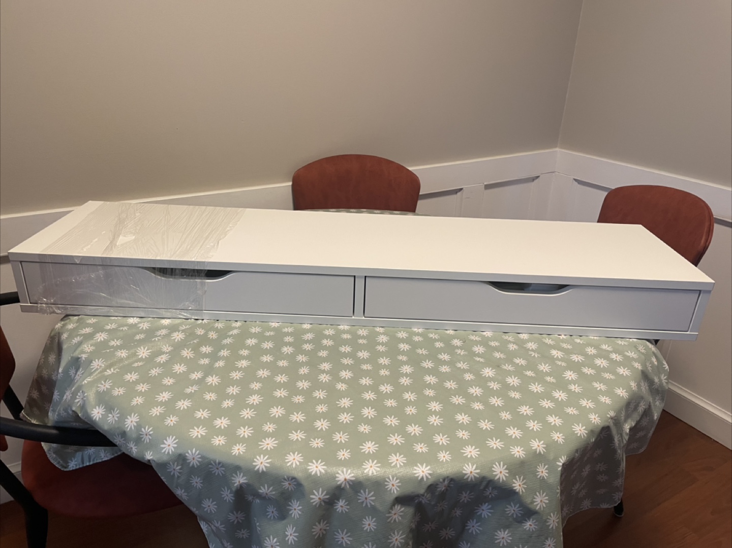 IKEA White Wall-Mounted Desk/ Shelf with 2 Drawers