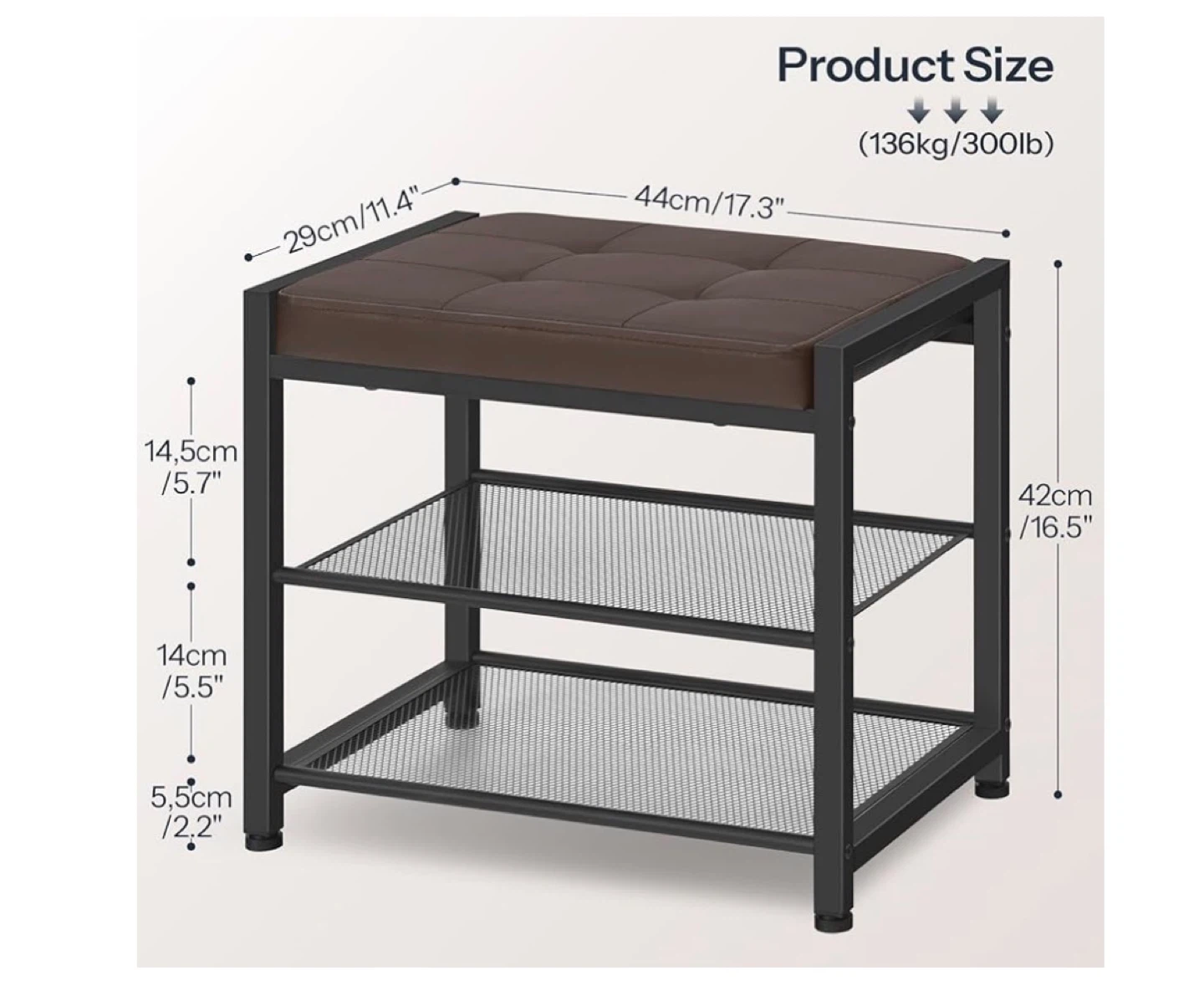 Brown Faux Leather Storage Bench with Shoe Rack - photo 2