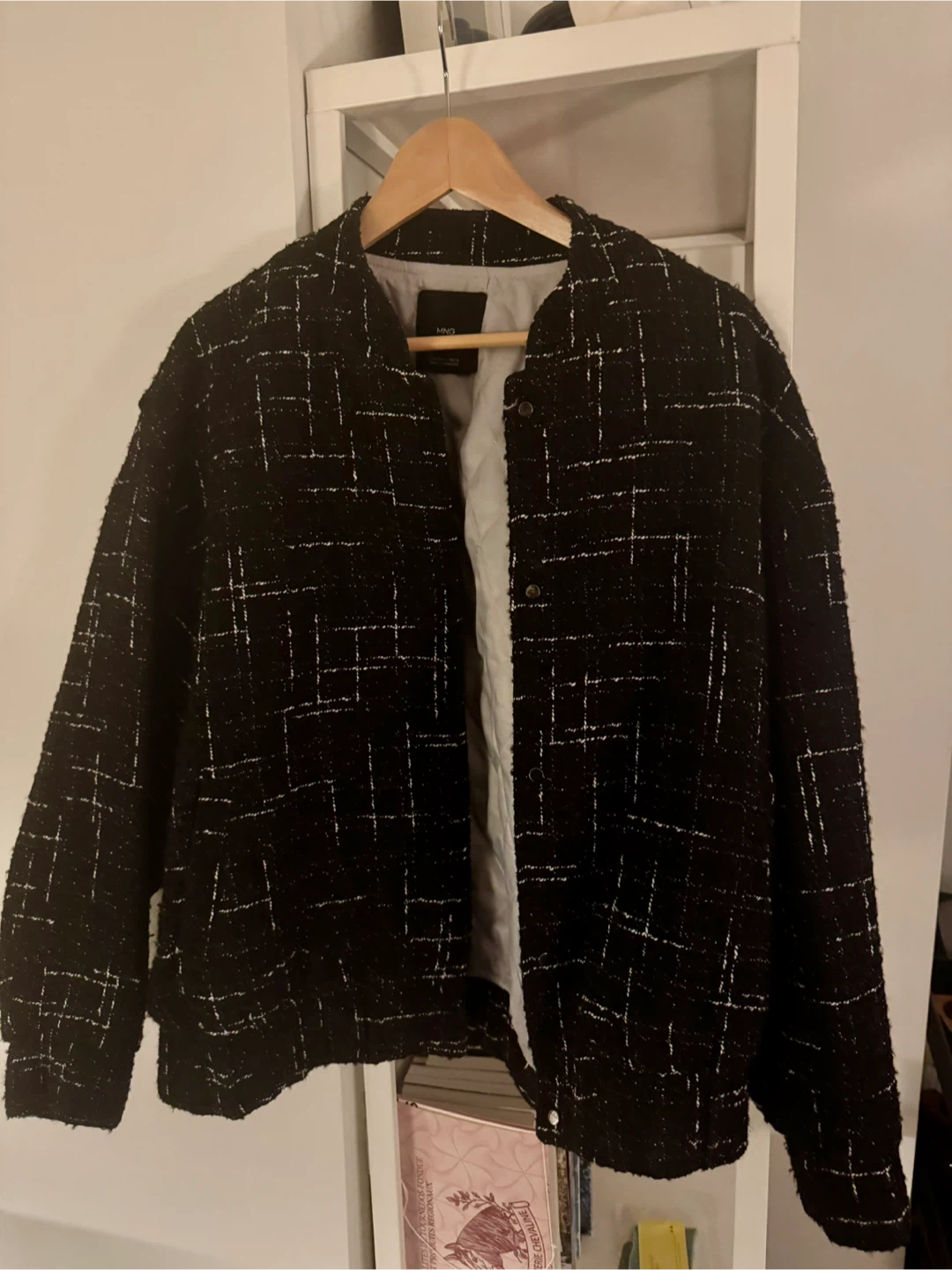 MNG Black & White Tweed Bomber Jacket
