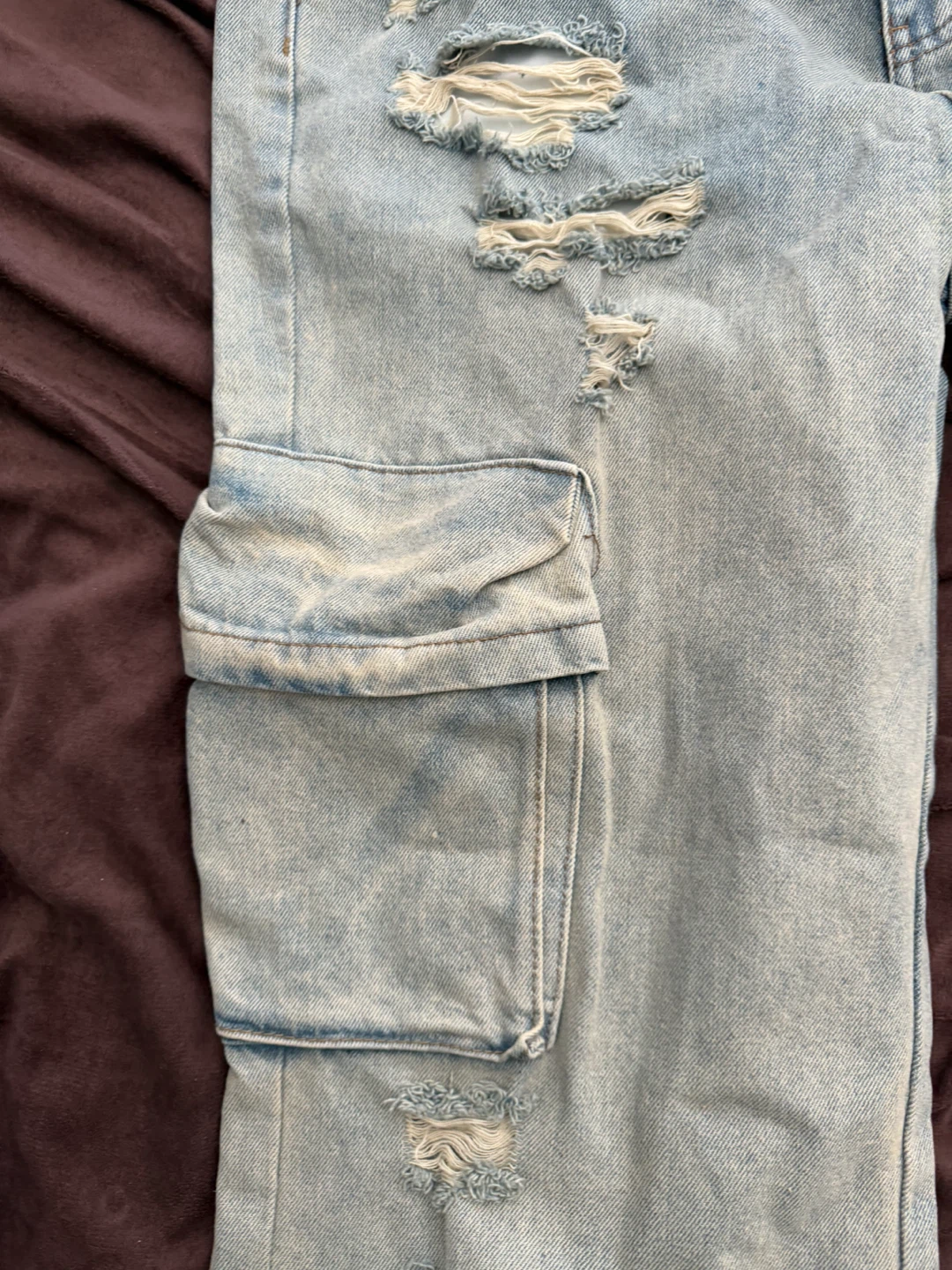Light Wash Distressed Cargo Jeans - photo 3