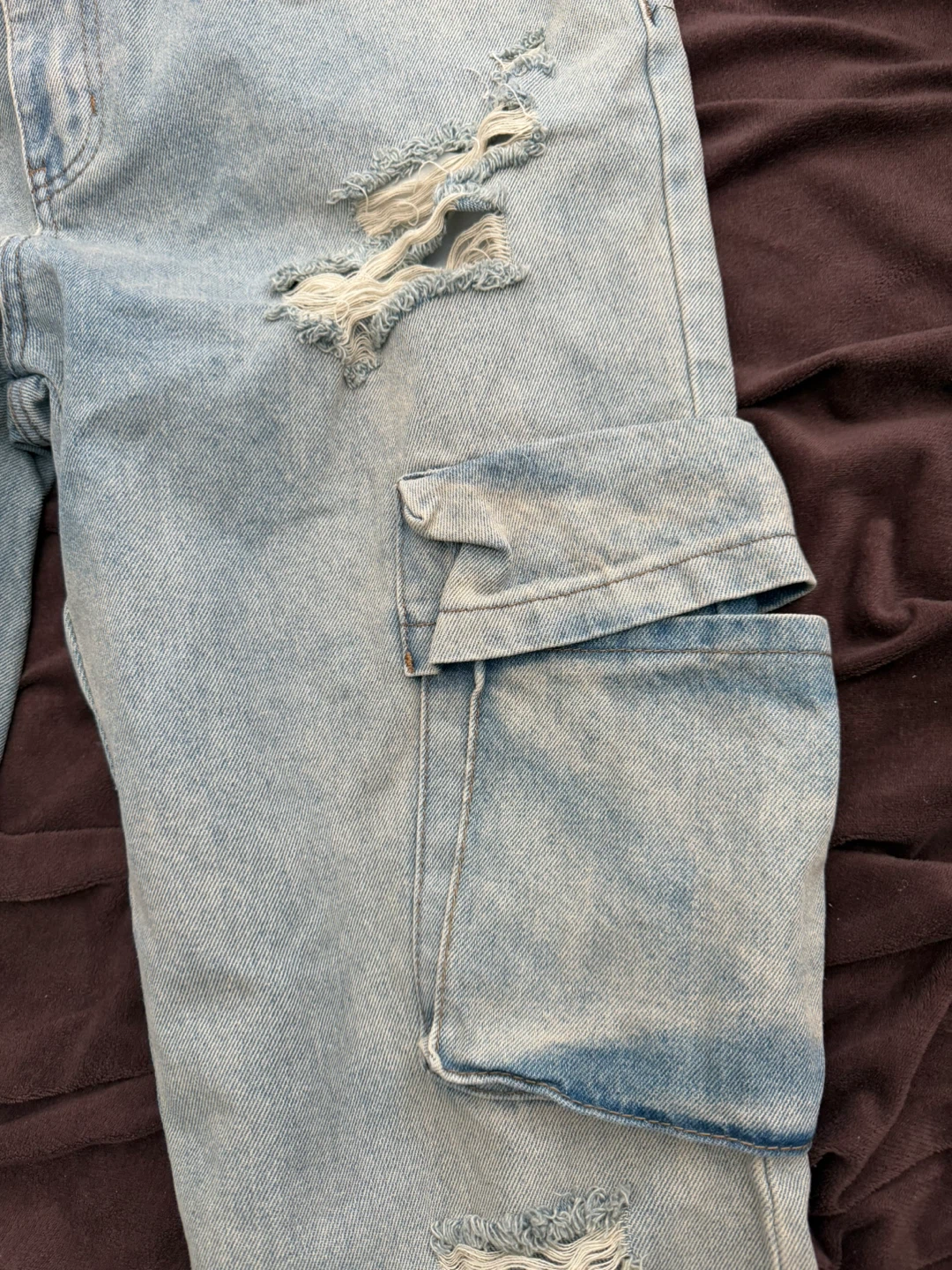 Light Wash Distressed Cargo Jeans - photo 2