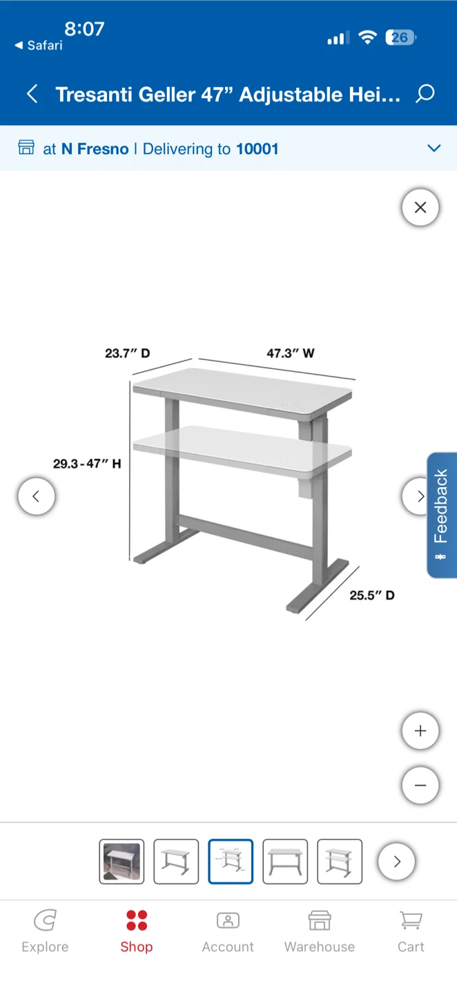 Tresanti Geller 47" Adjustable Height Standing Desk - White - photo 2