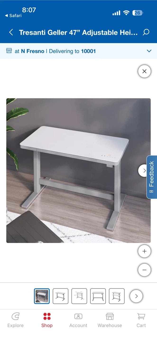 Tresanti Geller 47" Adjustable Height Standing Desk - White