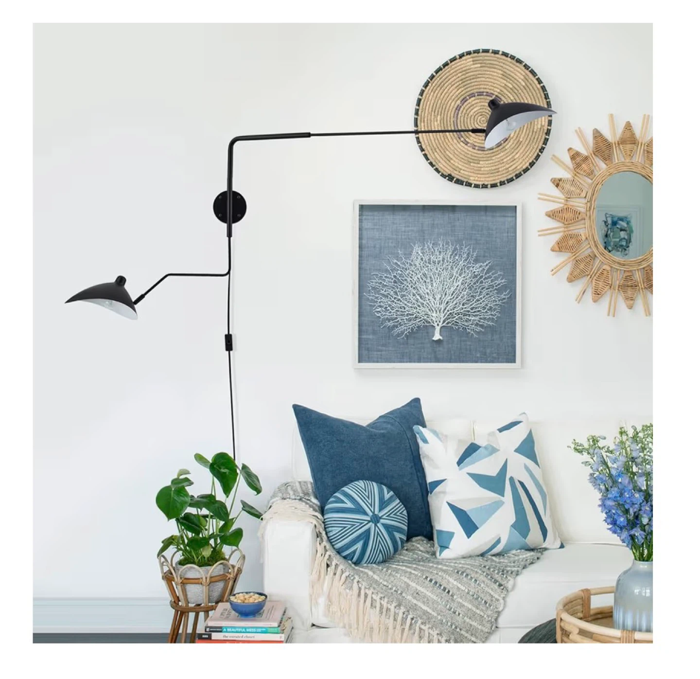 Mid-Century Wall Sconce Plug-in Adjustable 2-Arms, Black MC67 - photo 5