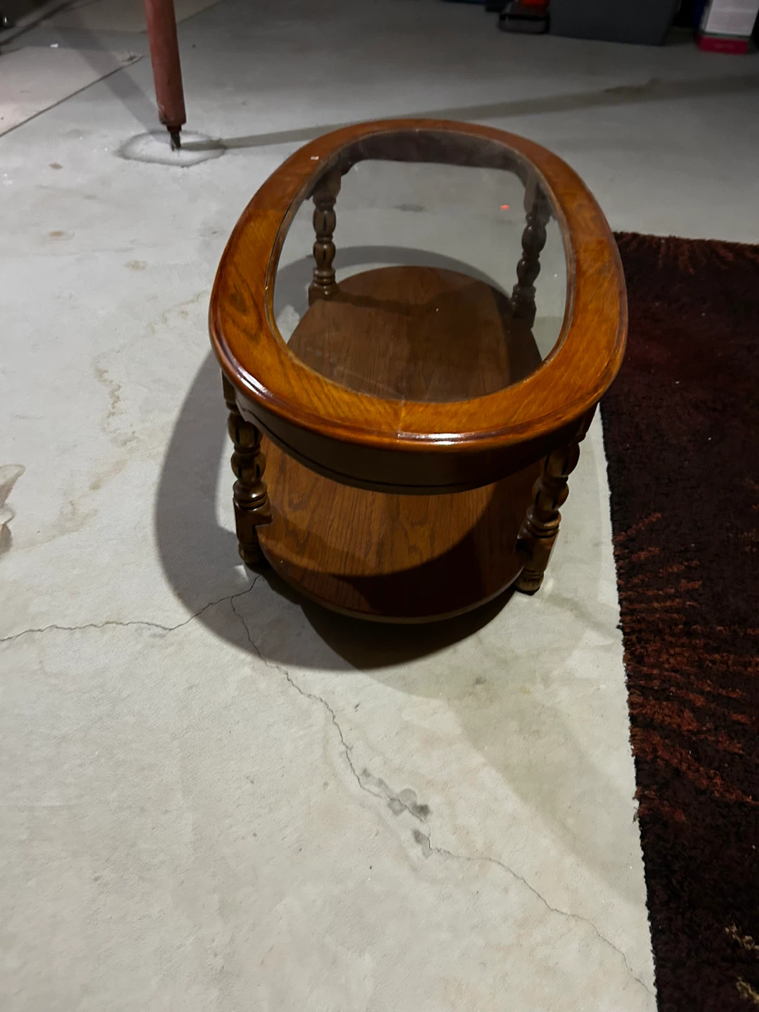 Oval Coffee Table with Glass Top and Wood Base - photo 4