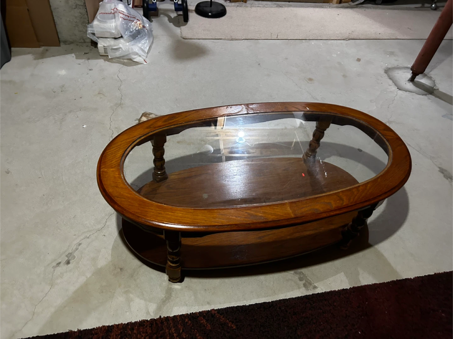 Oval Coffee Table with Glass Top and Wood Base