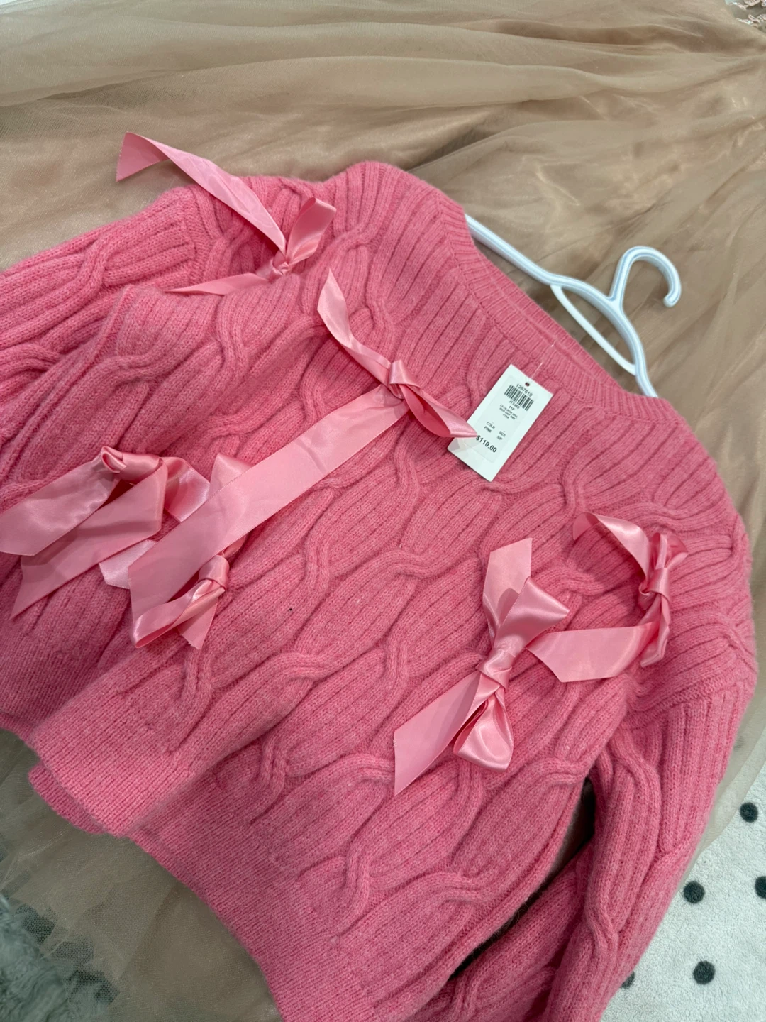 Pink Cable Knit Sweater with Bows - photo 2