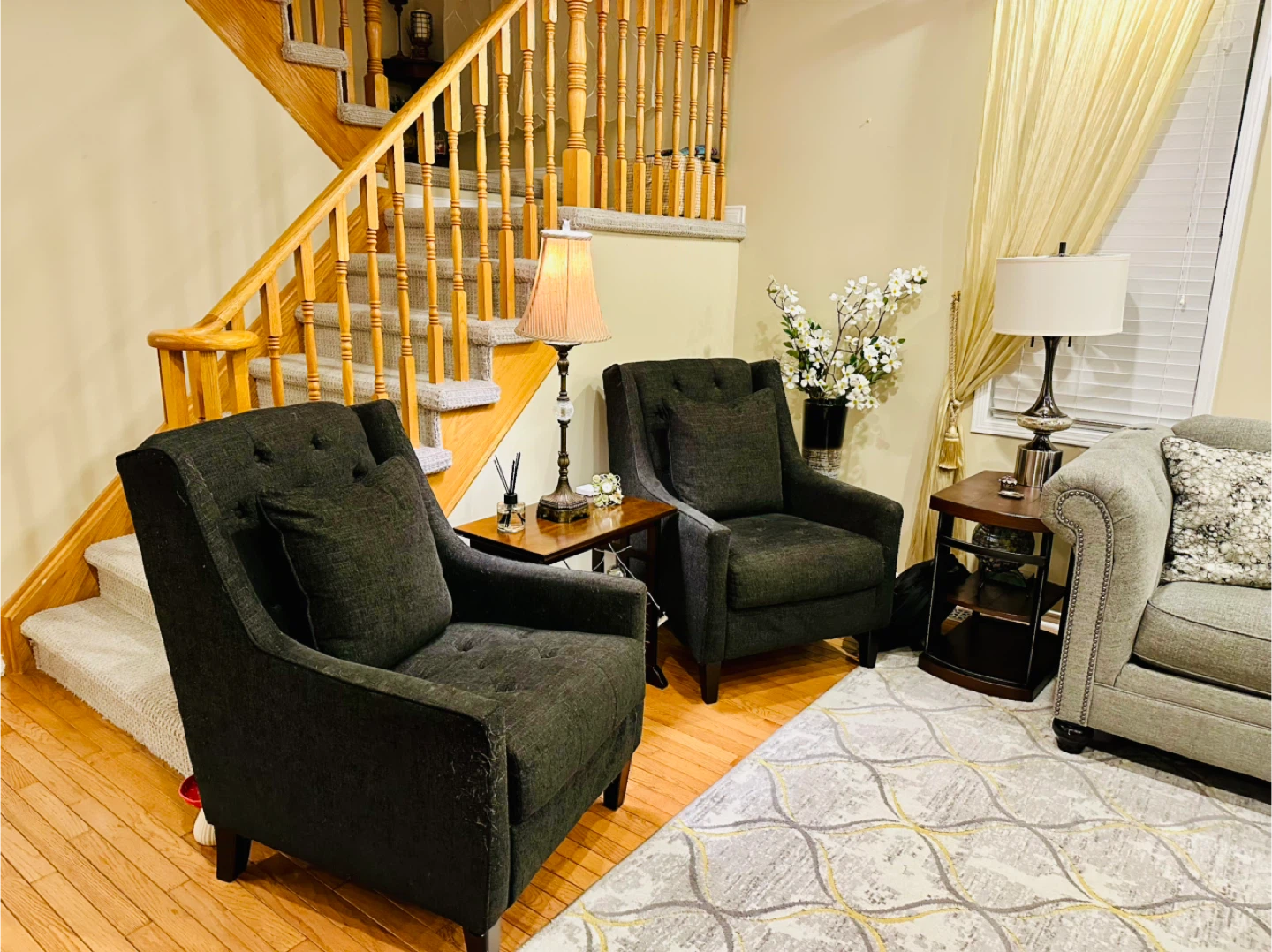 Grey Tufted Loveseat Sofa with Accent Pillows - photo 3