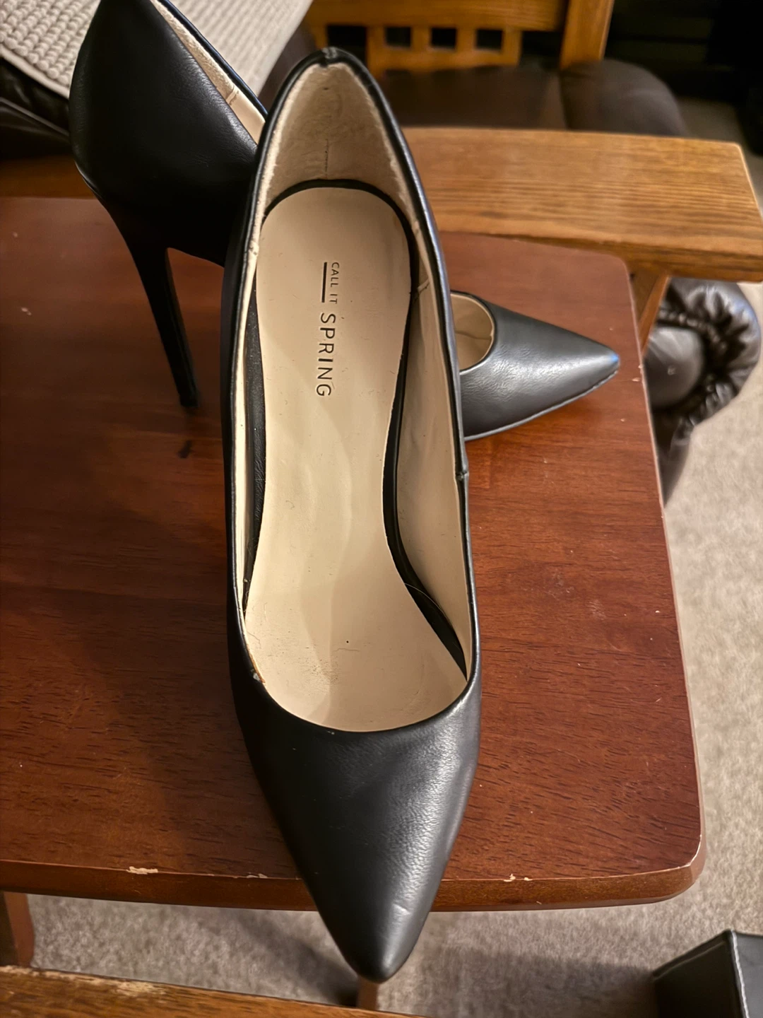 Call it SPRING Black Faux Leather High Heels