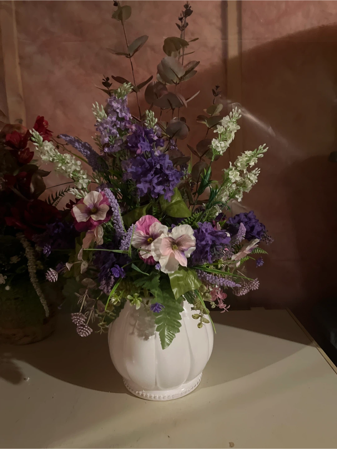 Faux Flower Arrangement in White Vase