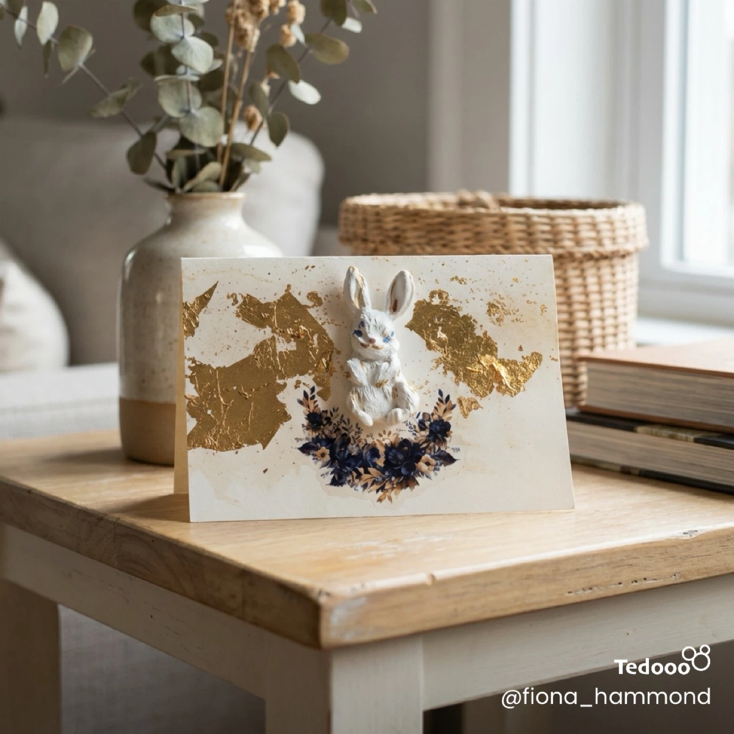 3D Bunny Greeting Card with Gold Leaf