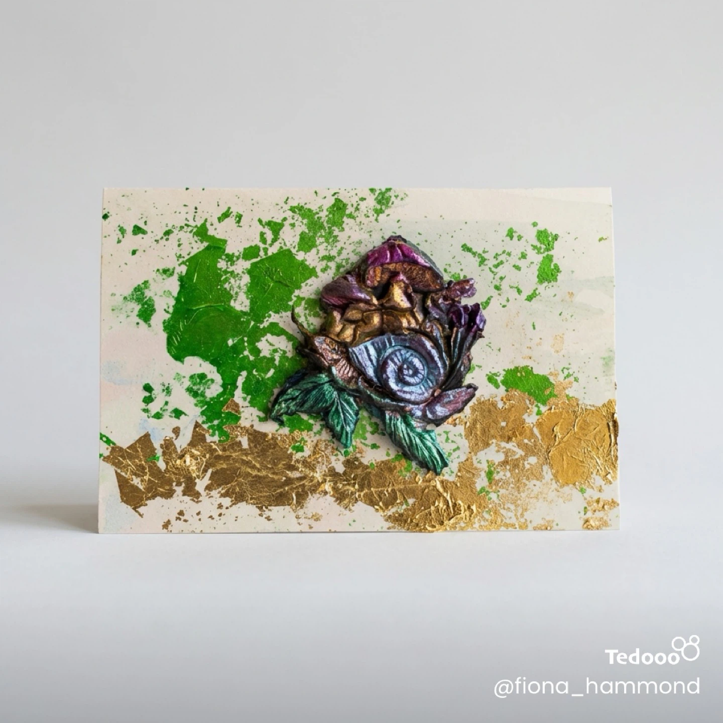Snail and Mushroom Mixed Media greeting card