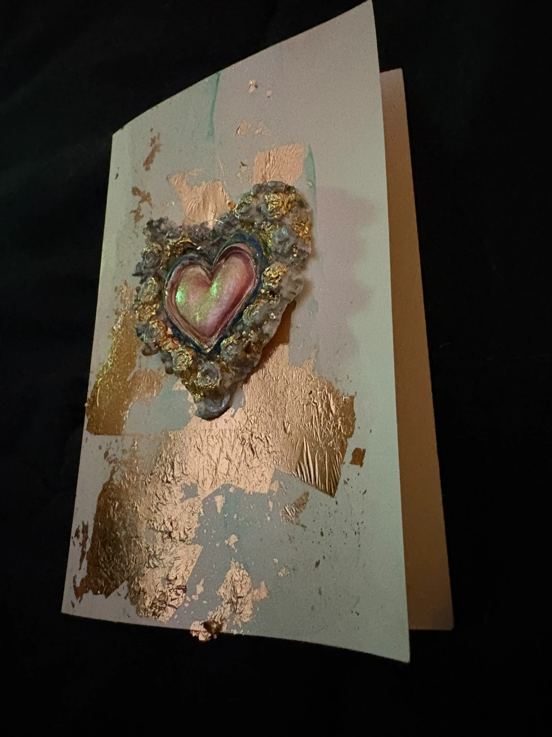 Handmade Heart Greeting Card with Gold Leaf Embellishments
