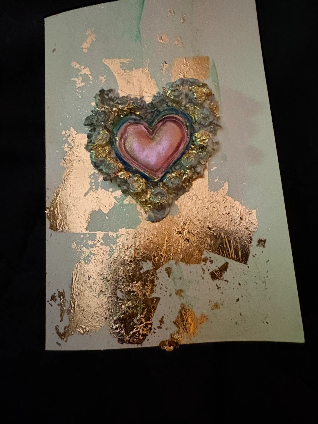 Handmade Heart Greeting Card with Gold Leaf Embellishments - photo 2