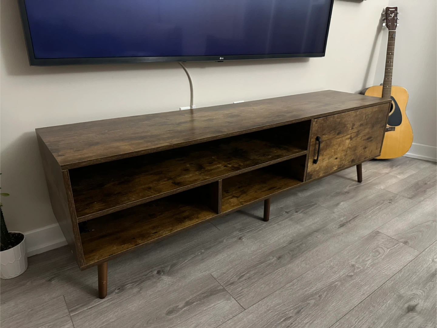 Modern TV Stand - Dark Wood Finish