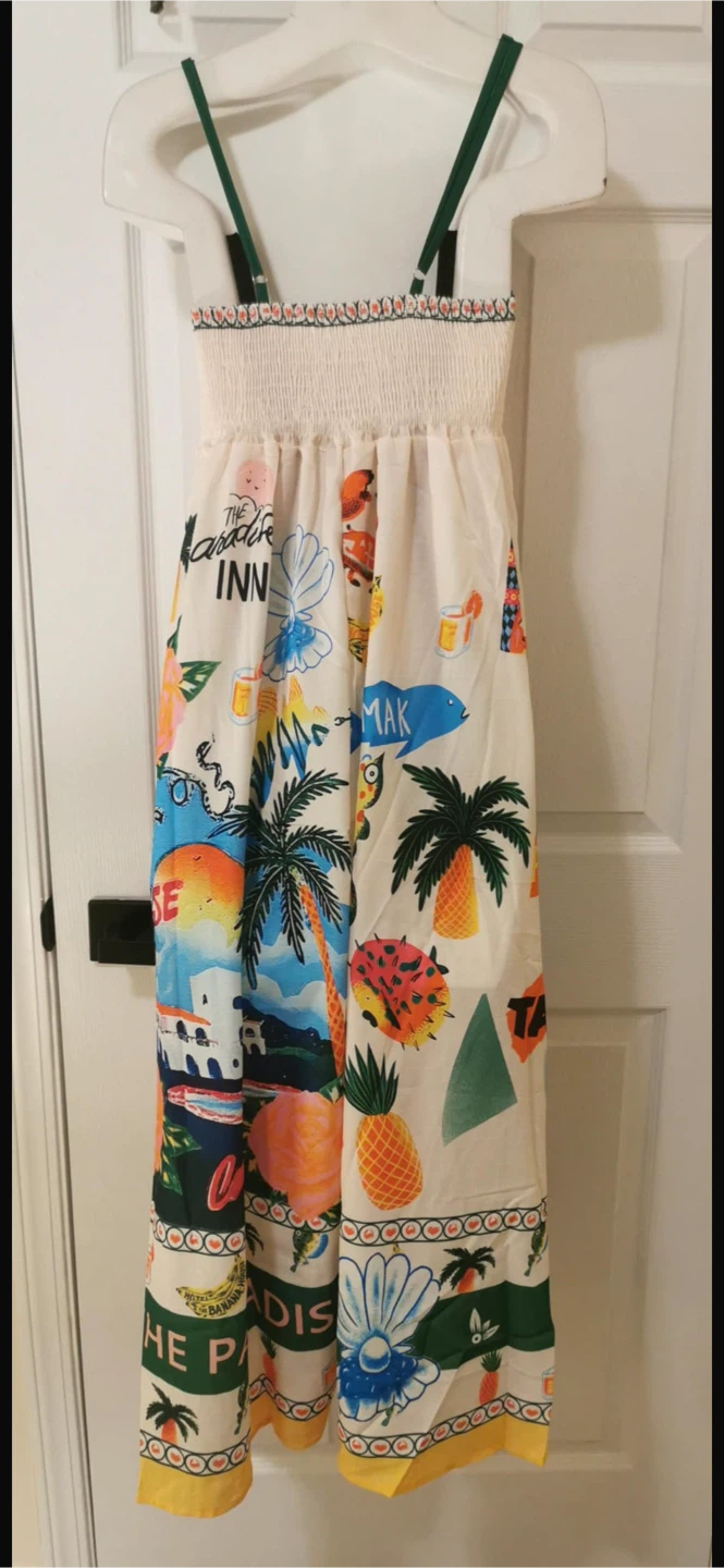 NEW! Linen Cute Spaghetti Strap Cami Maxi Dress Tropical Print - photo 5