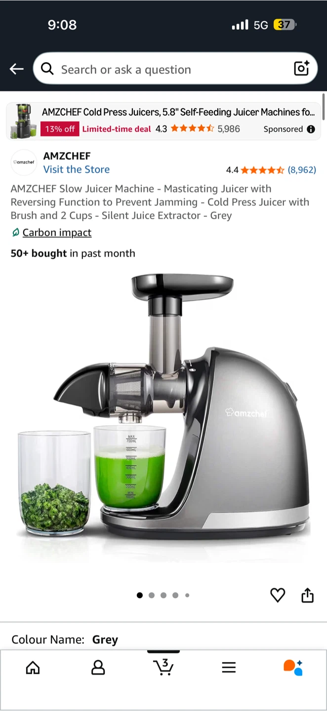 AMZCHEF Slow Juicer Machine - Masticating Juicer - Grey
