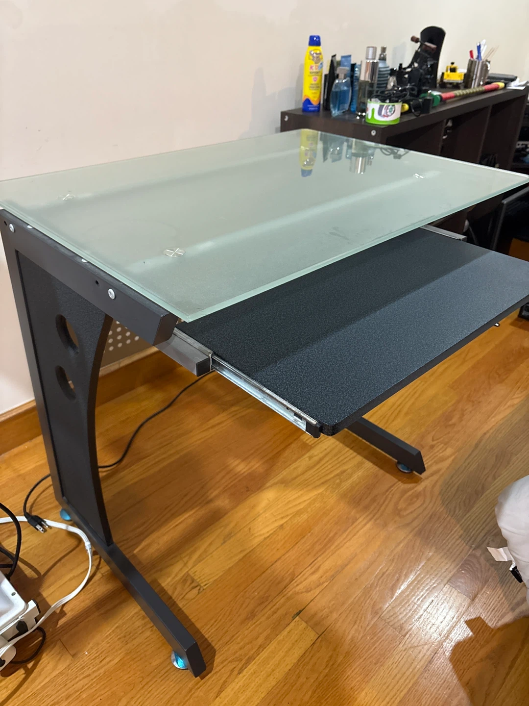 Glass Top Computer Desk with Keyboard Tray