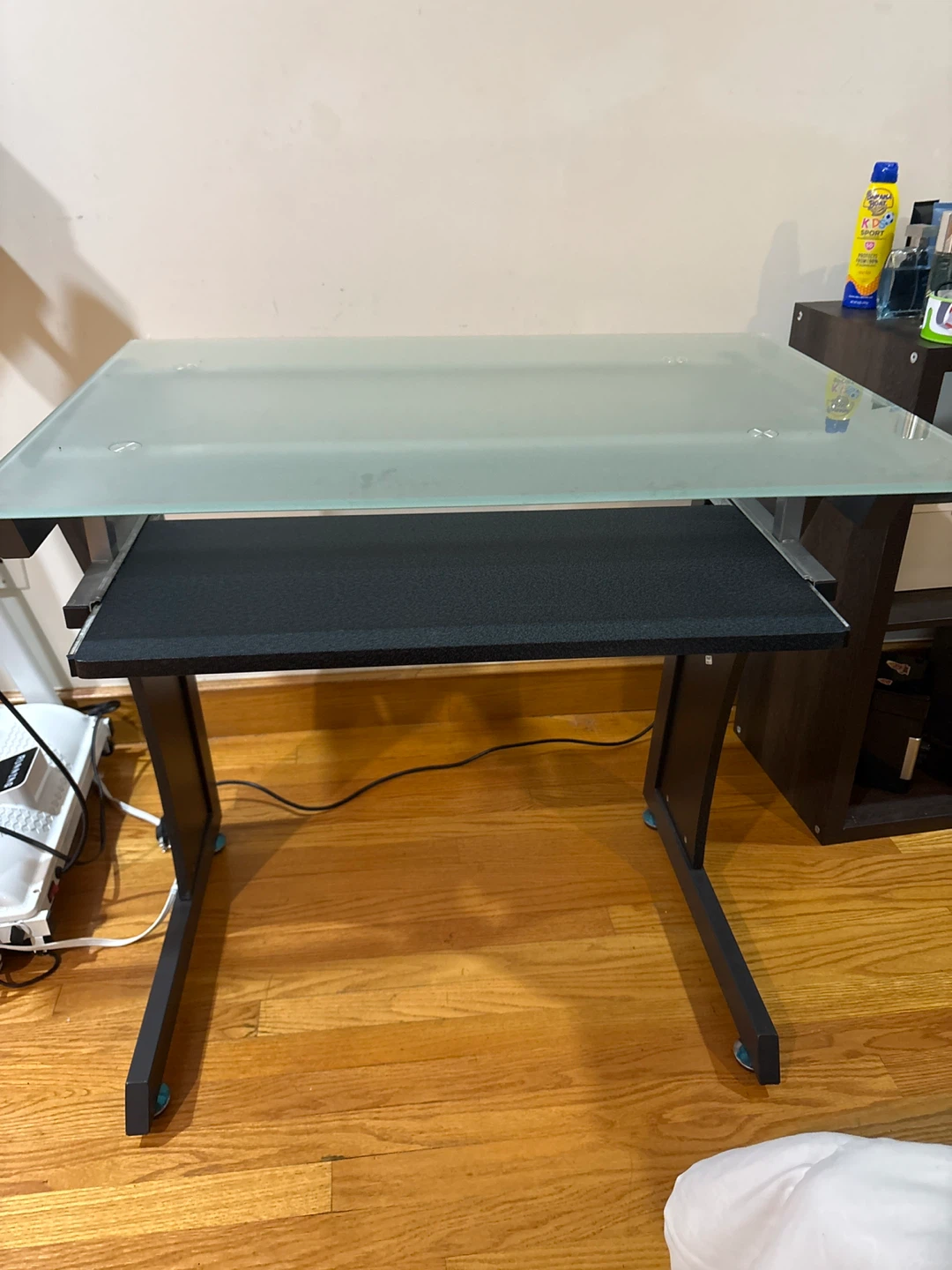 Glass Top Computer Desk with Keyboard Tray - photo 2