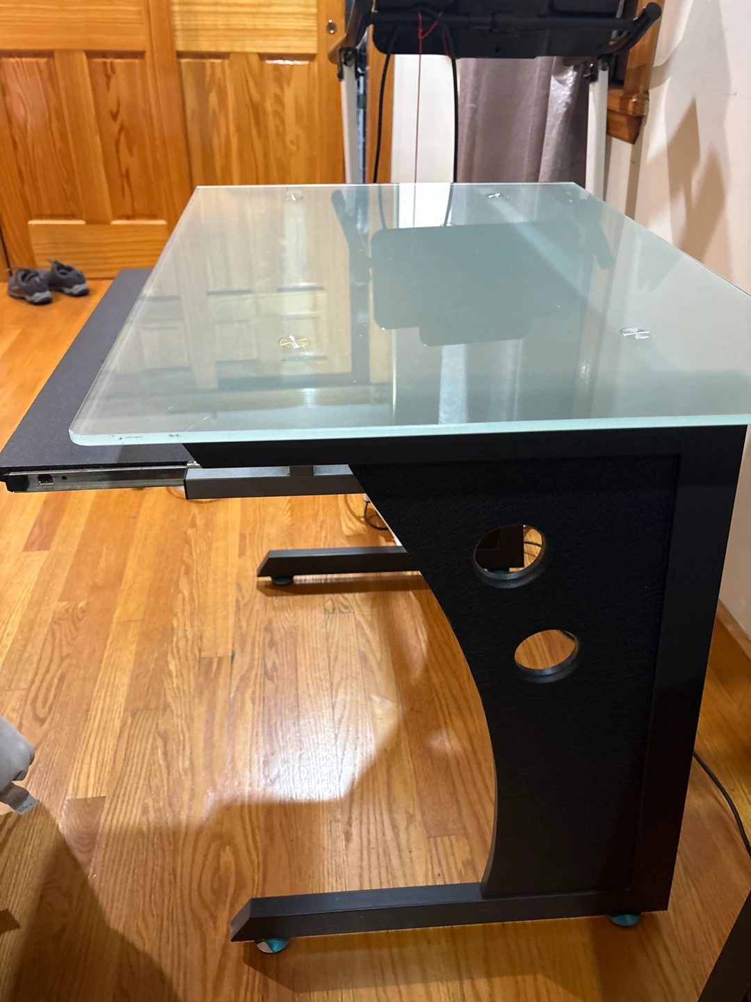 Glass Top Computer Desk with Keyboard Tray - photo 3