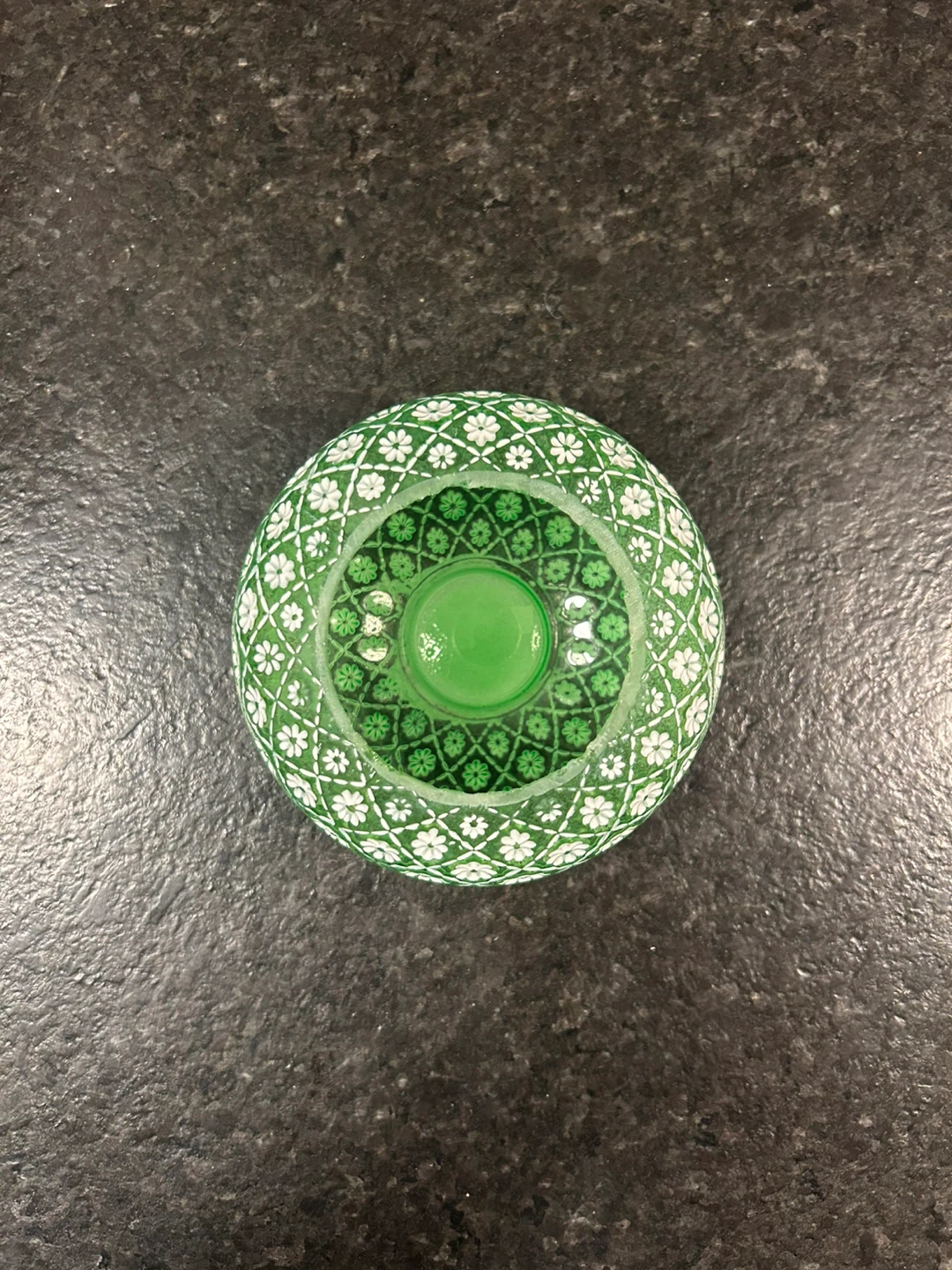 Green Glass Floral Etched Vase - photo 2