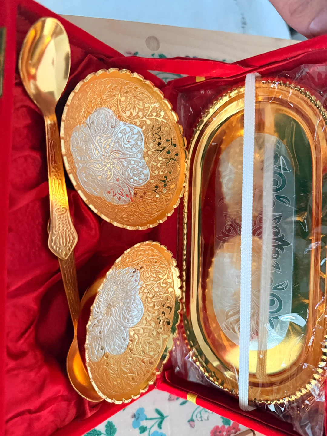 Decorative Gold and Silver Serving Bowls with Spoons