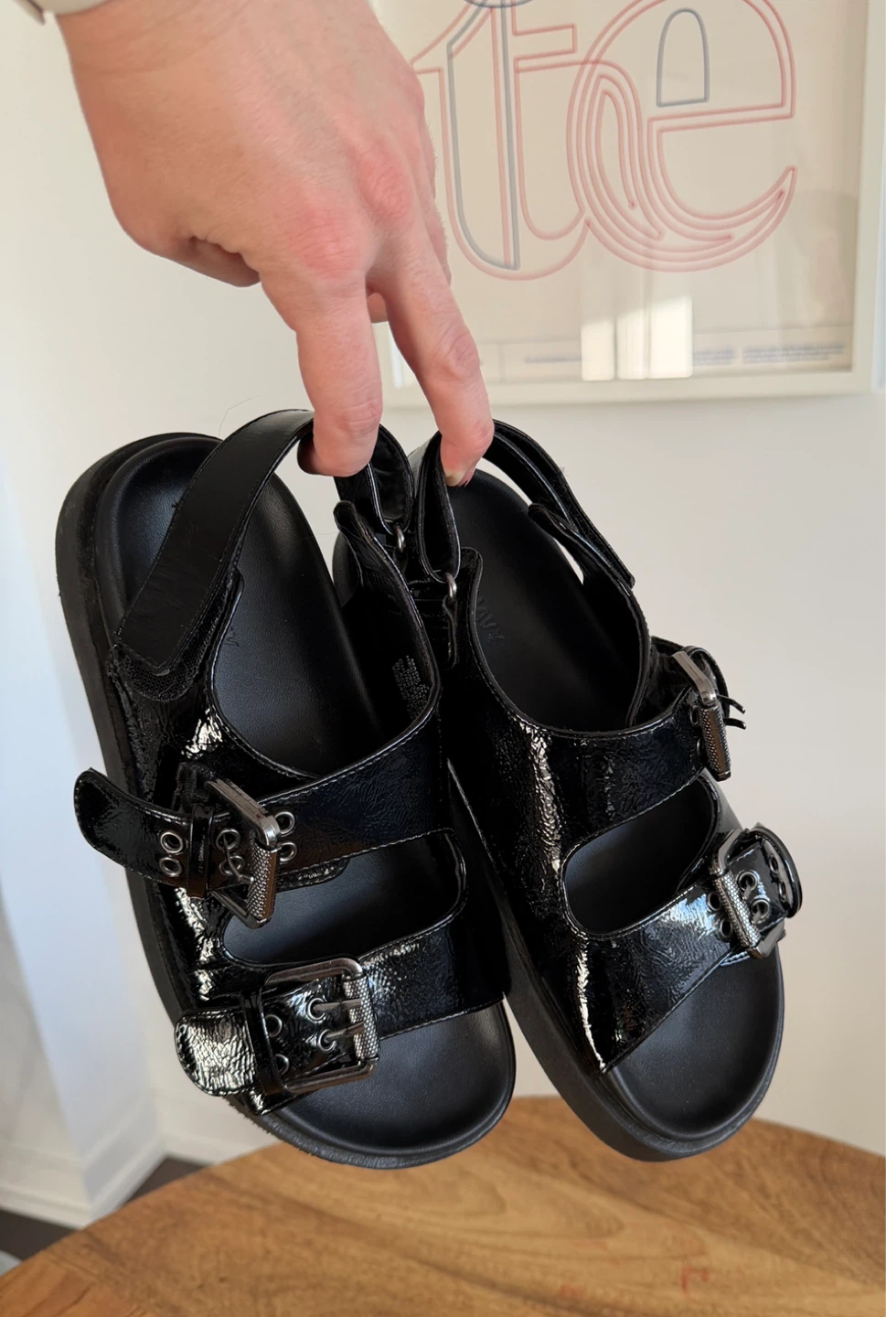 Black Patent Platform Sandals Size 7