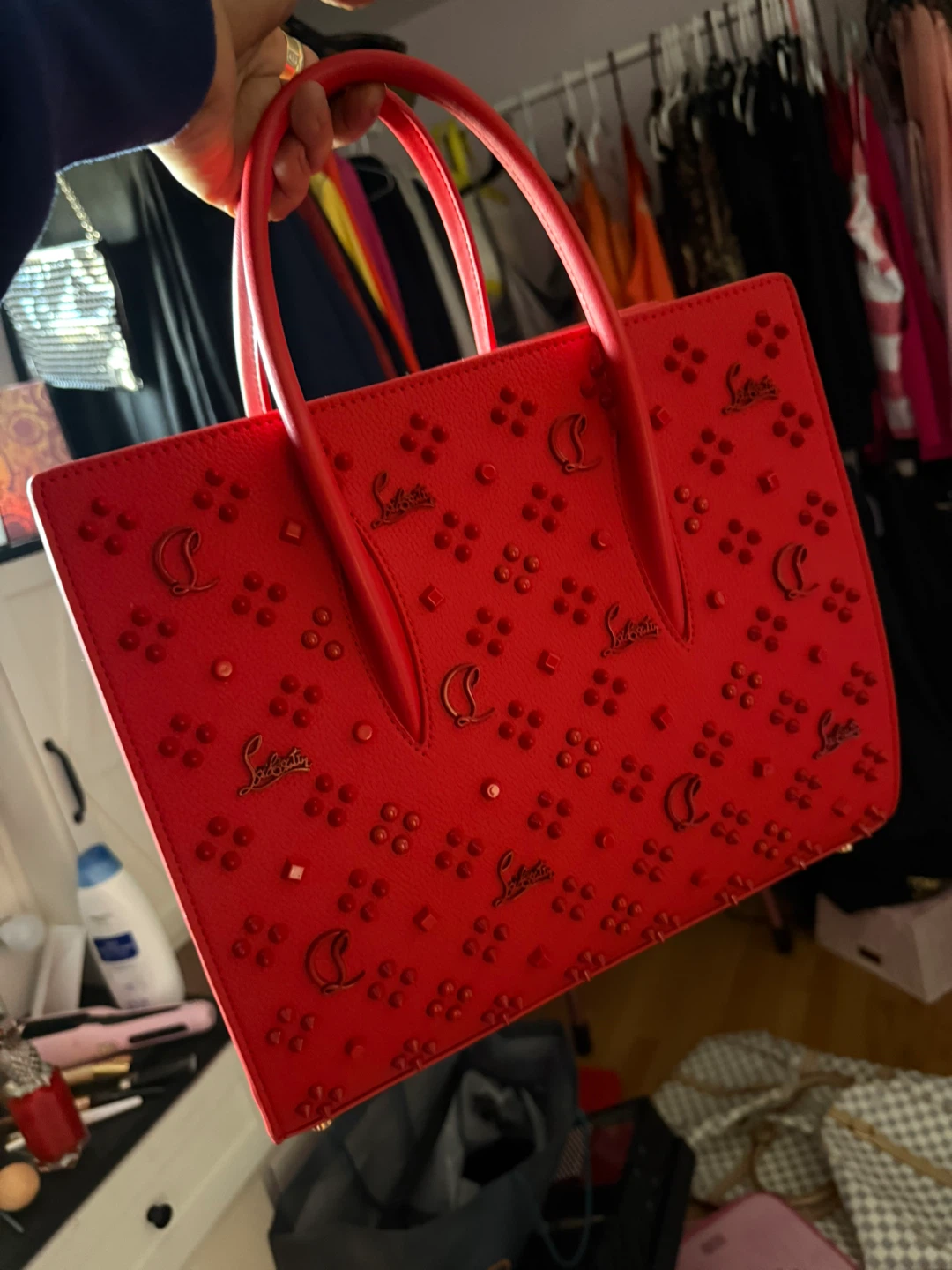 Christian Louboutin Red Spiked Tote Bag