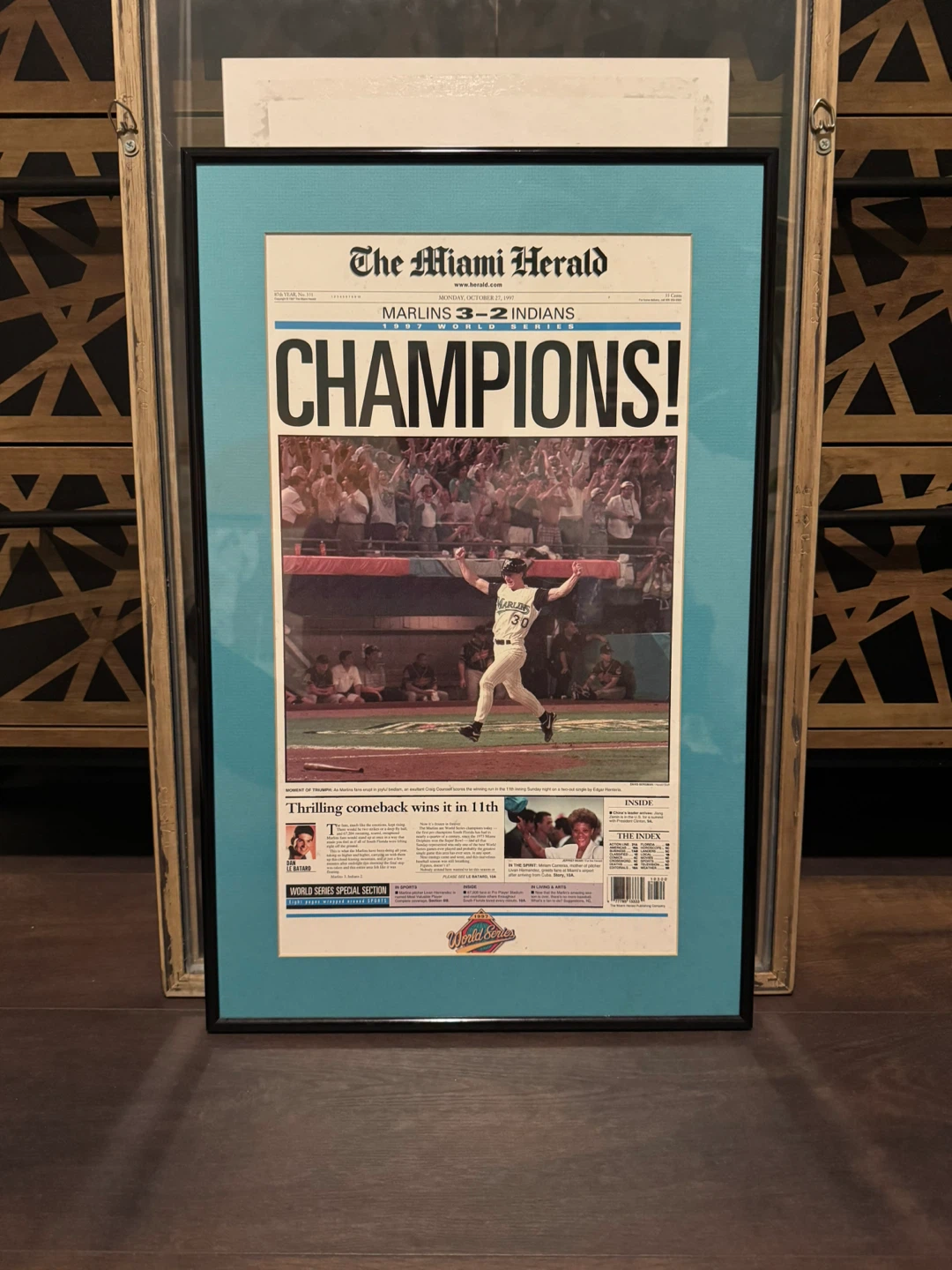 Florida Marlins 97 World Series Champs Framed Front Page