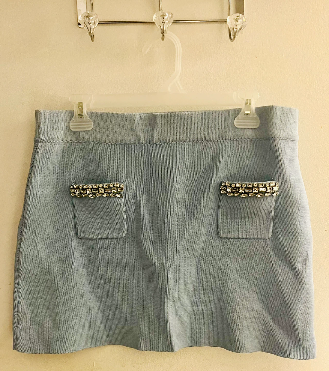 Zara Blue Skirt with Embellished Pockets