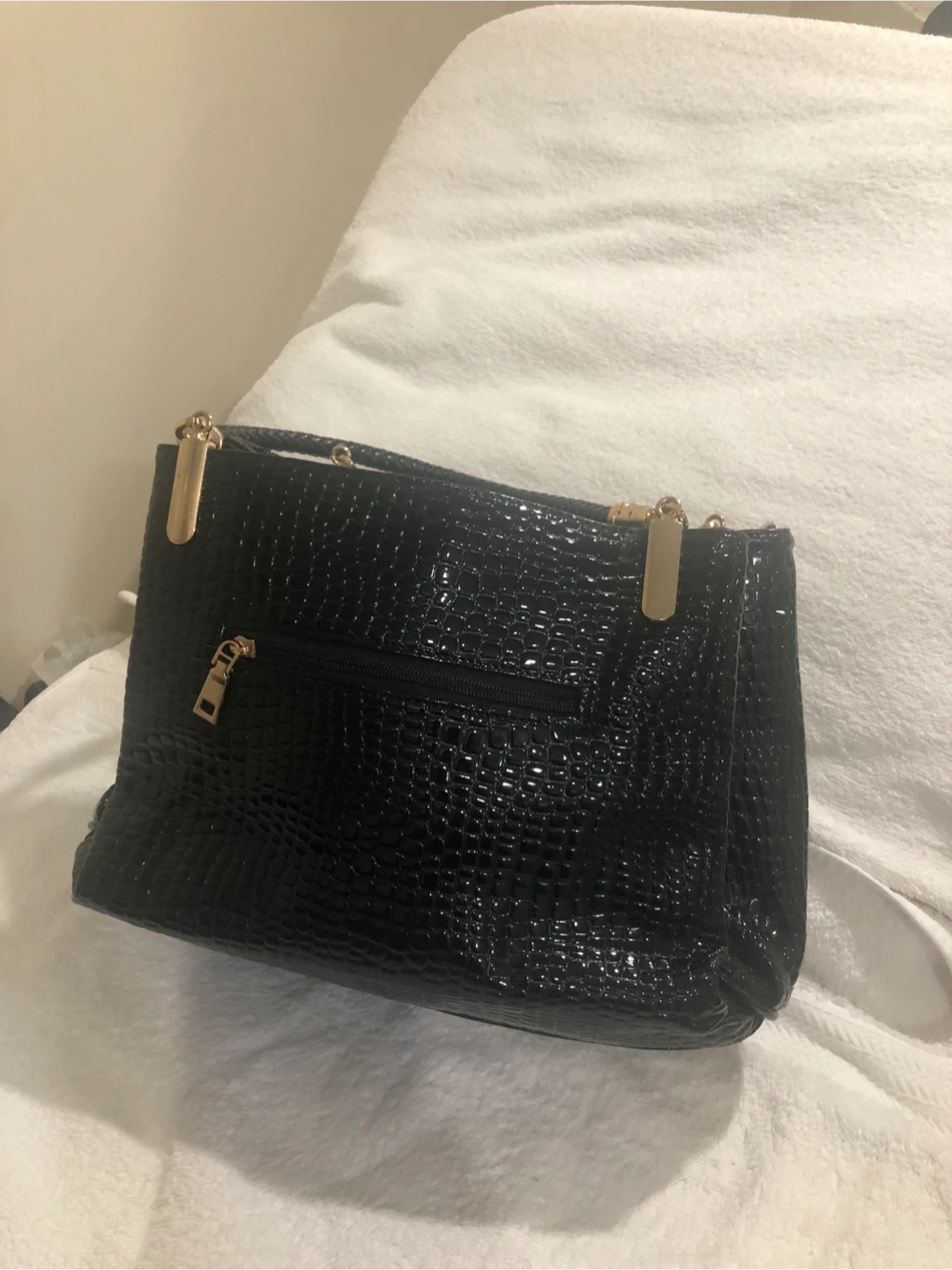 Black Patent Croc Embossed Handbag