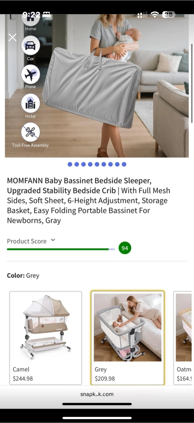MOMFANN Baby Bassinet Bedside Sleeper - Gray - photo 2